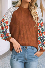 Load image into Gallery viewer, Little Daisy Closet - LDC Floral Patchwork Long Sleeve Ribbed Blouse
