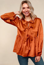 Load image into Gallery viewer, Tied Up in Style Rust Ribbon Blouse
