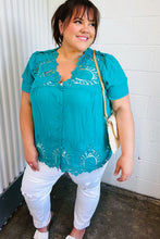 Load image into Gallery viewer, Teal Cotton Embroidered Button Down Cotton Top
