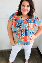 Load image into Gallery viewer, Blue &amp; Orange Boho Patchwork Raglan Top
