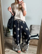 Load image into Gallery viewer, Lovesoft - Black Bohemian Printed Drawstring Waist Wide Leg Pants
