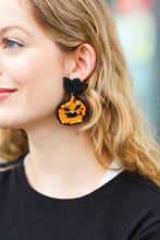 Load image into Gallery viewer, Halloween Jack-o-Lantern Beaded Dangle Earrings
