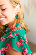 Load image into Gallery viewer, Emerald &amp; Gold Monstera Leaf Dangle Earrings
