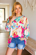 Load image into Gallery viewer, Start The Day Fuchsia Floral Print Ruffle Sleeve Top
