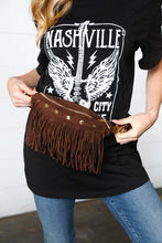 Load image into Gallery viewer, Brown Vegan Suede Sling Fringe Fanny Pack/Crossbody
