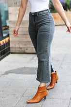 Load image into Gallery viewer, Everyday Ash Black Acid Wash High Waist Fray Wide Crop Jeans
