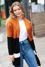 Load image into Gallery viewer, Layer Me Up Rust &amp; Black Color Block Knit Open Cardigan

