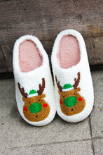 Load image into Gallery viewer, Holiday Reindeer Print Fleece Slippers
