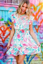 Load image into Gallery viewer, Under Your Spell Floral Smocked Flutter Sleeve Ruffle Mini Dress
