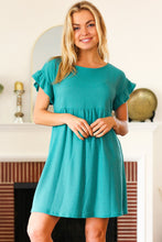 Load image into Gallery viewer, Summer Days Teal Waffle Knit Ruffle Sleeve Babydoll Dress
