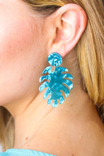Load image into Gallery viewer, Turquoise Acrylic Monstera Leaf Earrings
