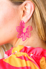 Load image into Gallery viewer, Fuchsia Vintage Metal Flower Power Earrings
