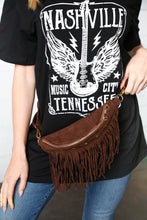 Load image into Gallery viewer, Brown Vegan Suede Sling Fringe Fanny Pack/Crossbody
