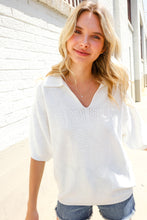 Load image into Gallery viewer, Lock Eyes White Pointelle Collar V Neck Short Sleeve Top

