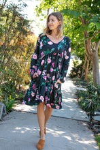 Load image into Gallery viewer, Midnight Floral Tiered Babydoll Dress with Pockets
