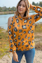 Load image into Gallery viewer, Leopard Print Cold Shoulder Hoodie Top
