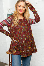 Load image into Gallery viewer, Burgundy Hacci Babydoll Ethnic Sleeve Top
