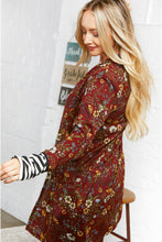 Load image into Gallery viewer, Burgundy Floral Stripe Cardigan with Thumbholes
