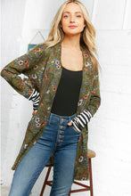 Load image into Gallery viewer, Emerald Floral Stripe Cardigan with Thumbholes
