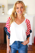 Load image into Gallery viewer, Feeling Patriotic Stars &amp; Stripes Flutter Sleeve V Neck Top
