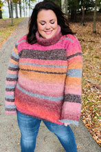 Load image into Gallery viewer, Going My Way Rust &amp; Mustard Stripe Boucle Turtleneck Sweater
