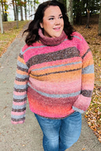 Load image into Gallery viewer, Going My Way Rust &amp; Mustard Stripe Boucle Turtleneck Sweater
