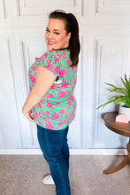 Load image into Gallery viewer, Sassy Green &amp; Fuchsia Floral Ruffle Short Sleeve Yoke Top
