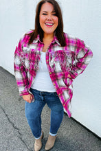 Load image into Gallery viewer, Magenta Plaid Fringe Button Down Shacket
