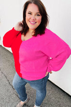 Load image into Gallery viewer, Red Fuchsia Half &amp; Half V Neck Sweater

