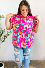 Load image into Gallery viewer, Summer Vibes Fuchsia Abstract Print Frill Notch Neck Puff Sleeve Top
