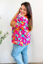 Load image into Gallery viewer, Summer Vibes Fuchsia Abstract Print Frill Notch Neck Puff Sleeve Top
