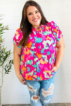 Load image into Gallery viewer, Summer Vibes Fuchsia Abstract Print Frill Notch Neck Puff Sleeve Top
