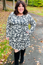 Load image into Gallery viewer, Just Be You Charcoal Blue Floral Long Sleeve Babydoll Dress
