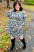 Load image into Gallery viewer, Just Be You Charcoal Blue Floral Long Sleeve Babydoll Dress
