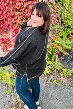 Load image into Gallery viewer, Weekend Ready Charcoal Two Tone Knit Notched Neck Raglan Top
