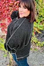Load image into Gallery viewer, Weekend Ready Charcoal Two Tone Knit Notched Neck Raglan Top
