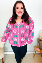 Load image into Gallery viewer, All For Love Fuchsia Flower Print Button Down Knit Cardigan
