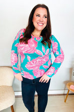 Load image into Gallery viewer, Find Love Aqua/Pink Fitted Floral Print Buttery Soft Knit Top
