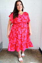 Load image into Gallery viewer, Remember Me Red &amp; Pink Floral Print Smocked Waist Midi Dress
