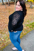 Load image into Gallery viewer, Black Hacci Floral Lace Bubble Sleeve Top
