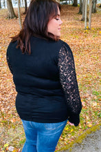 Load image into Gallery viewer, Black Hacci Floral Lace Bubble Sleeve Top
