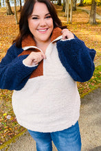 Load image into Gallery viewer, Seize The Day Navy &amp; Taupe Quarter Zip Sherpa Pullover
