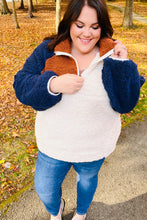 Load image into Gallery viewer, Seize The Day Navy &amp; Taupe Quarter Zip Sherpa Pullover

