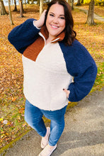 Load image into Gallery viewer, Seize The Day Navy &amp; Taupe Quarter Zip Sherpa Pullover

