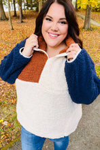 Load image into Gallery viewer, Seize The Day Navy &amp; Taupe Quarter Zip Sherpa Pullover
