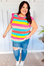 Load image into Gallery viewer, Relaxed Fun Mint &amp; Fuchsia Stripe Flutter Sleeve Terry Knit Top
