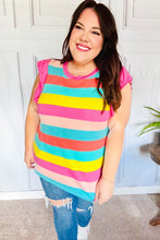 Load image into Gallery viewer, Relaxed Fun Mint &amp; Fuchsia Stripe Flutter Sleeve Terry Knit Top
