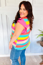 Load image into Gallery viewer, Relaxed Fun Mint &amp; Fuchsia Stripe Flutter Sleeve Terry Knit Top
