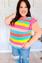 Load image into Gallery viewer, Relaxed Fun Mint &amp; Fuchsia Stripe Flutter Sleeve Terry Knit Top
