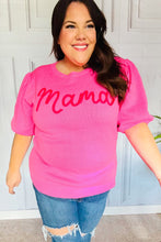 Load image into Gallery viewer, Take A Bow Pink &quot;Mama&quot; Embroidery Puff Sleeve Sweater Top
